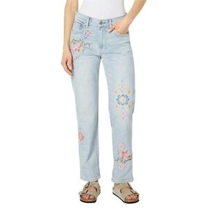 Lucky Brand Boy Mid Rise Relaxed Straight Embroidered Floral Light Wash